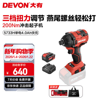 Devon 20v lithium battery brushless impact driver 5733h electric screwdriver 200nm electric screwdriver power tool 4.0ah single battery fast charge (75w)