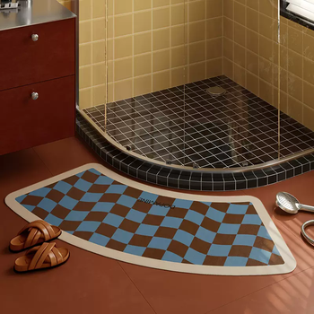 Yusenyi afternoon berlin arc-shaped absorbent floor mat bathroom door quick-drying foot mat fan-shaped shower room bathroom non-slip mat dy curved wave afternoon berlin a type 35x80cm (large size bathroom door)