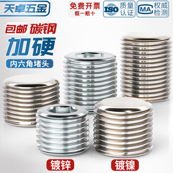 Tianzhuo hardware galvanized nickel-plated inner hex plug pipe plug screw plug bulkhead pt plug npt plug 1/8/1/43/8/1/24 points npt1/16*6.5 standard length 50 nickel-plated