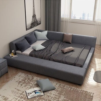 Gongdu nordic fabric bed tatami bed master bedroom modern minimalist bedroom 15 meters 18 meters internet celebrity double wedding bed lazy 1350mm*1900mm bed + latex spring mattress assembled frame bed