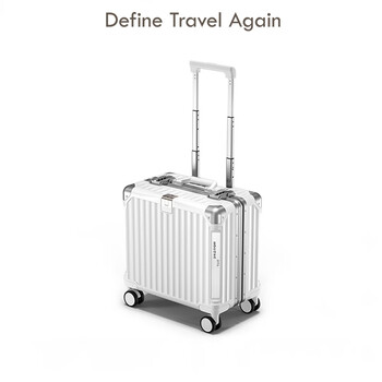 Dta suitcase women's small boarding case new lightweight aluminum frame trolley case men's suitcase ivory white 18 inches