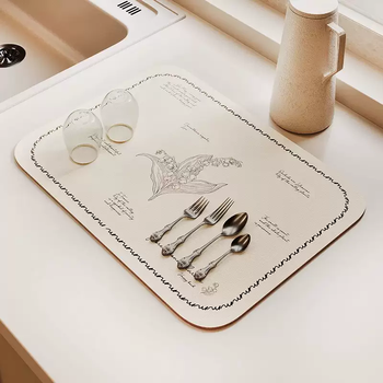 Yusenyi kitchen countertop dishes drainage mat light luxury high-end wash sink next to elementary school dining table wear-resistant oil-proof water-absorbent mat french lily of the valley custard 30x50cm