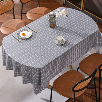 Tablecloth no-wash waterproof and oil-proof oval table feel light luxury coffee table tablecloth household tablecloth tablecloth gray small grid (upgraded thickening / protection of the desktop) 100*160cm (suitable for coffee table)
