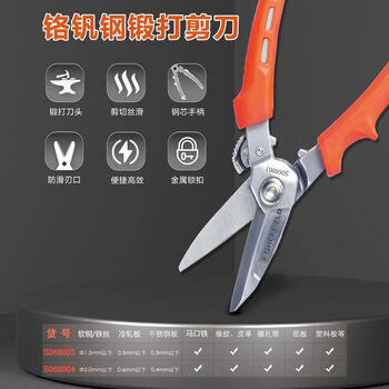 Jieyunmao forged scissors, powerful stainless steel electrician scissors, industrial heavy-duty practical scissors, sawtooth scissors, iron scissors s0680037 forged scissors