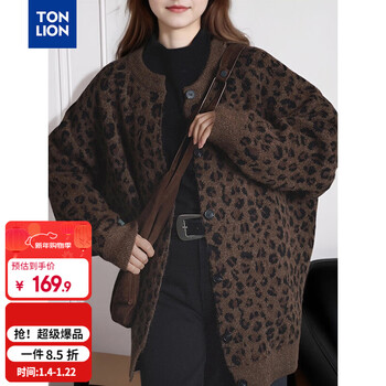 Tonlion 2025 autumn and winter retro leopard pattern round neck loose cardigan jacket for women