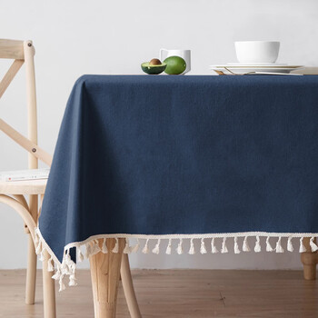 Pupan pink tablecloth cotton and linen fabric waterproof and oil-proof no-wash rectangular wind-proof and iron-proof dining table coffee table tablecloth for home use navy blue upgraded waterproof and oil-proof 60x120cm