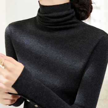 Angel mood winter thick 2025 slim button cuff design sweater feel pile collar long sleeve bottoming shirt women gray s recommended 80-100 catties