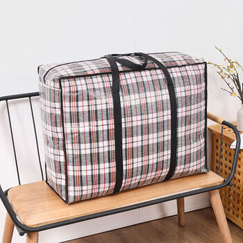 Ye yu quilt moving waterproof bag portable storage luggage travel bag moisture-proof and dust-proof woven bag snakeskin bag large capacity black plaid pattern extra large size 5 pieces