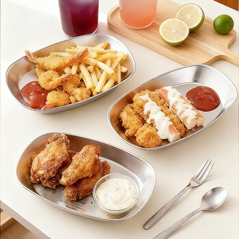 Guofeng 304 stainless steel plate, household food-grade dinner plate, high-looking vegetable preparation plate, french fries, fried chicken plate, snack plate, panda + little bear 304 steel dinner plate, real food-grade 304 stainless steel