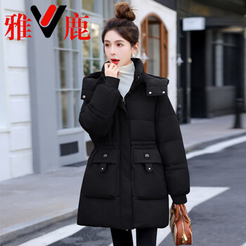 Yalu light thin 2026 women's medium long down jacket winter korean style small waist slimming duck down thick jacket black 535 m _recommended 90-110 catties