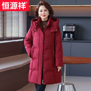 Hengyuanxiang mom down jacket medium long large size 2026 new middle-aged and elderly duck down temperament women's winter thickened jacket red xl 85-105 jin