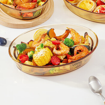 Corning tableware amber glass baking plate 2.8l oval large steamed fish plate dish plate oven gift box