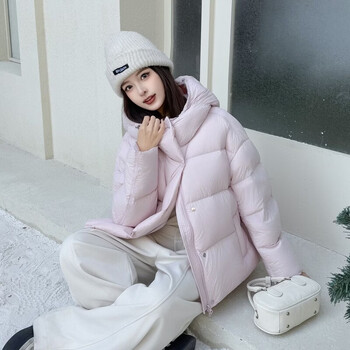 Woodpecker (tucano) 2025 winter popular white duck down 90% loose and simple stand-up collar hooded warm down jacket for women thickened jacket soft mist powder s (90-125 pounds)