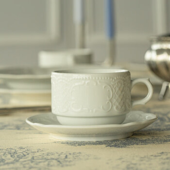 Oimg germany imported quality embossed coffee cup ceramic exquisite high value bowl and plate afternoon tea coffee cup coffee cup and saucer set