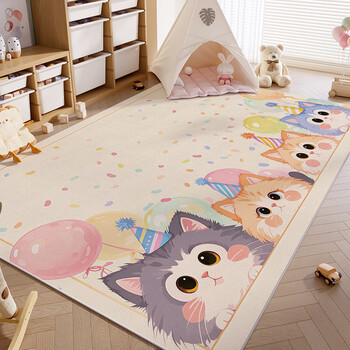 Fantasy children's room carpet, living room, washable, wipeable, waterproof and anti-fouling, bedroom reading area floor mat, baby play mat, balloon cat 240x400cm, formaldehyde-free and odor-free