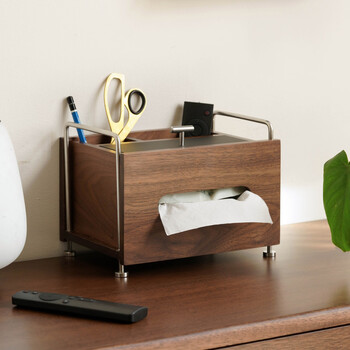 Fantasy douhe medieval solid wood home bedroom living room tissue box creative multi-function remote control storage paper box black walnut medieval tissue box (ready stock)