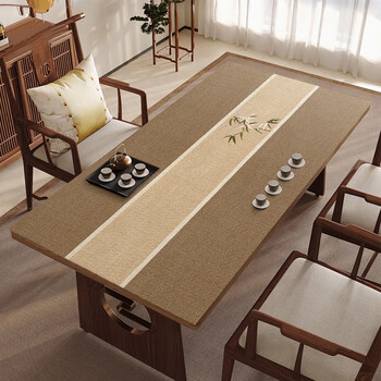 Junyuexi high-end new chinese style solid wood coffee table tablecloth zen table mat waterproof and oil-proof no-wash table mat 2025 new desktop bamboo leaf 90*160cm compliant, non-slip and not warped