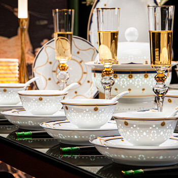 Hanming underglaze color jingdezhen high white porcelain exquisite bowl tableware set light luxury high-end dishes set household housewarming gift (non-stick oil, wear-resistant and scratch-resistant) 70 pieces丨high-end brocade box