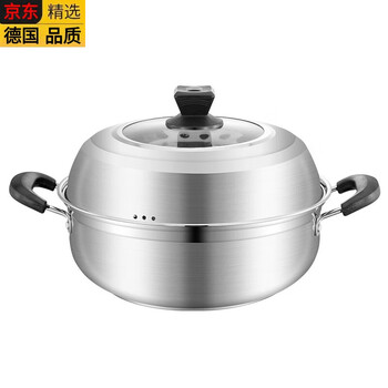 Zwilling imported from germany the same quality 304 stainless steel steamer soup pot steamer soup pot hot pot sauna pot steamer mantou home thickened steamer soup pot (bakelite type) double bottom 1cm 34cm
