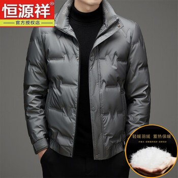 Hengyuanxiang 2025 winter new short style thin stand collar down jacket men's casual handsome white duck down jacket gray m 170