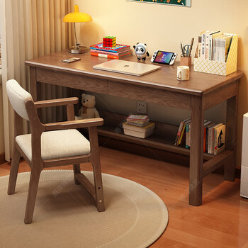 Huixun solid wood desk with drawers modern minimalist computer desk nordic study desk student home 1 meter study table fas grade rubber wood without veneer walnut color # desk 100cm*60cm*80cm