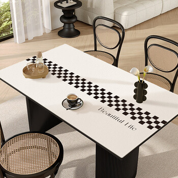 Fantasy tablecloth, wash-free, oil-proof and waterproof, modern dining table mat, light luxury, high-end coffee table mat, heat-insulating anti-scalding leather tablecloth, center checkerboard 75x120cm