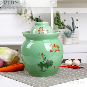 Mdug sichuan zhenpin ceramic kimchi jar kimchi pickled egg storage sealed double-lid jar pickle jar environmentally friendly jingde yingqing hequ large size about 14 pounds water comes with clip