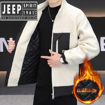 Jeep spirit jeep spirit winter thickened lamb velvet stand collar cotton coat men's trendy warm jacket jacket american cotton top beige 3xl