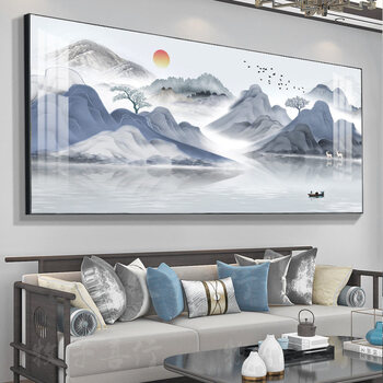 Aohan new chinese style living room decoration painting landscape painting 2026 new sofa background wall hanging painting a whole atmospheric wall mural jd32545 flowing water makes money 140*60cm textured canvas thickened aluminum alloy black frame