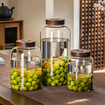 Home katei story special wine bottle for bayberry fruit wine, green plum wine bottle, glass container, empty bottle, sealed can, food grade, acacia wood lid, exhaust style, 3.4l, 2 pieces