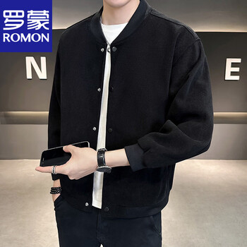 Romon baseball uniform jacket men's autumn and winter 2025 new trendy brand-style thin autumn corduroy jacket men's new black spring and autumn style m 90-105 catties