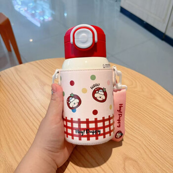 Gabby rabbit children's thermos cup with double drinking mouth 316 stainless steel with cup sleeve student drinking water bottle outdoor sports water cup red 500ml