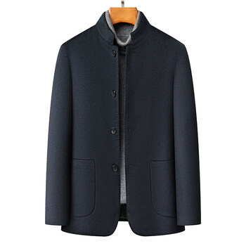 Kbxng new high-end men's wool jacket thickened warm coat autumn and winter daddy woolen coat navy blue m 170