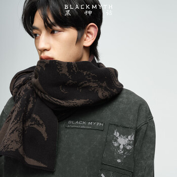 Black myth mask scarf double-sided jacquard knitted destiny crown autumn and winter matching scarf with long warm shawl gift