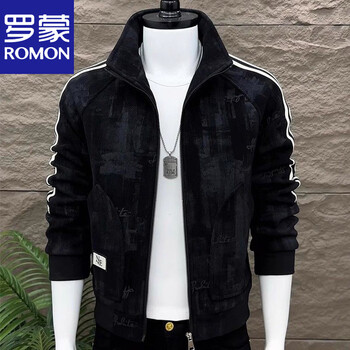 Romon 2025 autumn and winter fashion new stand collar men's jacket thick korean style slim fit trendy versatile casual handsome top black (8878) m (90-jin)