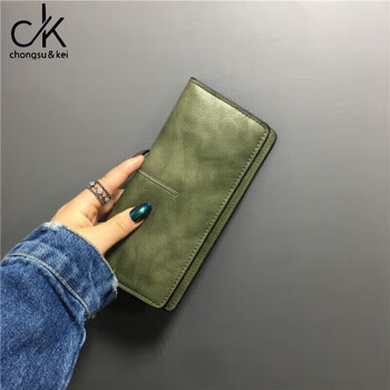 Chongsukei small&ckins wallet women's long 2025 new japanese and korean simple ultra-thin wallet fashion retro solid color buckle long dark green ready for delivery in seconds