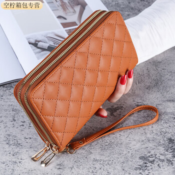 Ye yu 2025 new touch screen wallet women's long double zipper clutch fashion large capacity soft wallet mobile phone dark pink