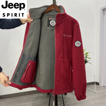 Jeep spirit norwegian velvet thickened warm fleece double-layer cotton coat thick jacket cold-resistant stand-up collar multi-pocket large size burgundy s 120-150 pounds