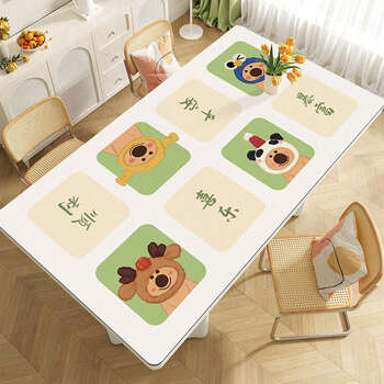 Yong huan dining table mat insulated soft table mat coffee table no-wash bear hug world 70x70cm