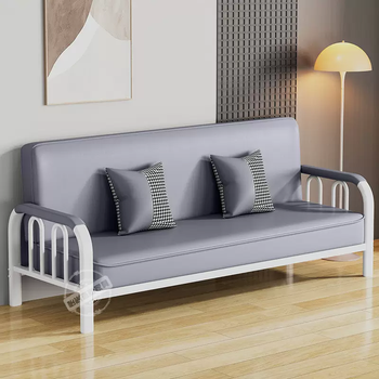 Yusenyi small apartment with dual-purpose economical sitting and sleeping sofa rental room sofa bed lazy foldable three-person simple cat claw leather light gray widened and reinforced) 2 meters long 1.2 meters wide with 2 pillows