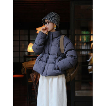 Malin winter new product lightweight textured small square loose literary 95 white duck down warm short bread down jacket fog gray l