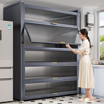 Fantasy kitchen shelves floor-standing pots and cupboards storage cabinets storage cabinets 6-layer white length 100cm width 44-layers high upgraded blackout and privacy-proof cabinet doors + extra thick