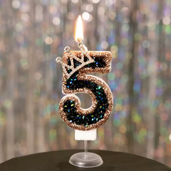 Yusenyi ins style black diamond crown number candle male and female children's first birthday cake decoration photo props black gold crown number 5
