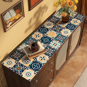 Fantasy tiles tv cabinet table mat shoe cabinet sideboard table mat cover cloth tablecloth blue leather customizable cabinet mat 35x130cm worry-free delivery