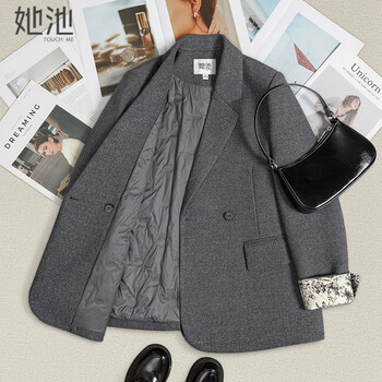 Shechi 90 velvet commuter temperament down jacket women's 2025 winter new warm lapel suit jacket