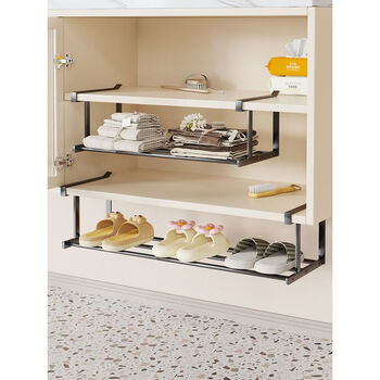 Fantasy cabinet slipper rack household cabinet laundry supplies layered storage rack bathroom sink under cabinet hanging storage black two pack