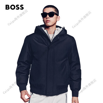 Boss warmth boss men's 25th winter new logo decorated double placket hooded down jacket 001-black one size 46