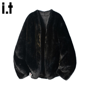 Chocoolate it american retro heavyweight mink velvet jacket men's winter new loose warm and cold-resistant casual versatile cotton jacket black m recommended 105-120 pounds