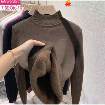 Modal velvet bottoming shirt for women, thickened all-in-one velvet winter new warm top knitted inner with half turtleneck pullover, brown (middle collar), thickened all-in-one velvet l, recommended 110-120 pounds