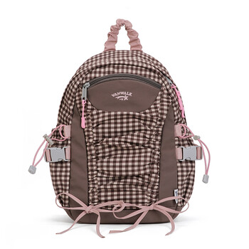 Vanwalk glutinous rice ball drawstring pleated school bag girls ins backpack large capacity student commuting computer bag backpack women's bag coffee puff